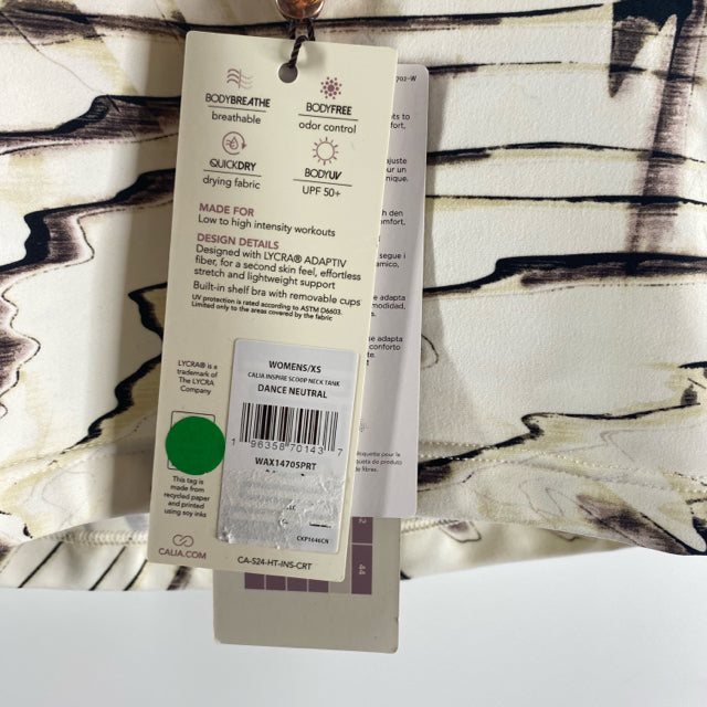 CALLA Size X-SMALL Cream/Brown Swirl Crop Tank ACTIVE TOP
