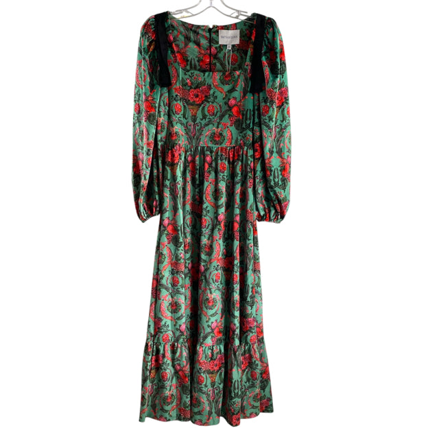 SMITH & QUINN Size MEDIUM Green/Pink Floral Long Sleeve Velvet NWT DRESS