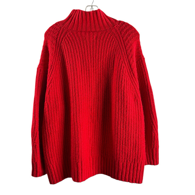MAEVE Size LARGE Red Cable Long Sleeve Mock Turtleneck Cotton Blend SWEATER