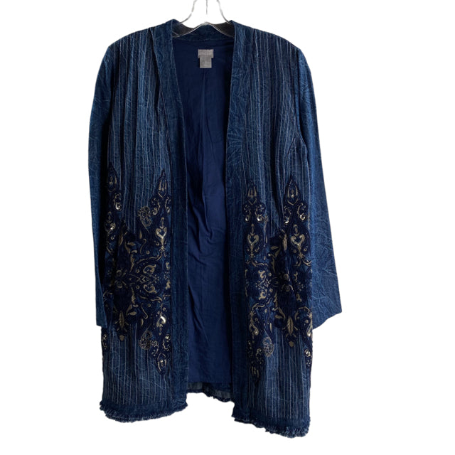 CHICOS Size CHICOS 0 Blue Embroidered Long Sleeve Denim BLAZ / JKT