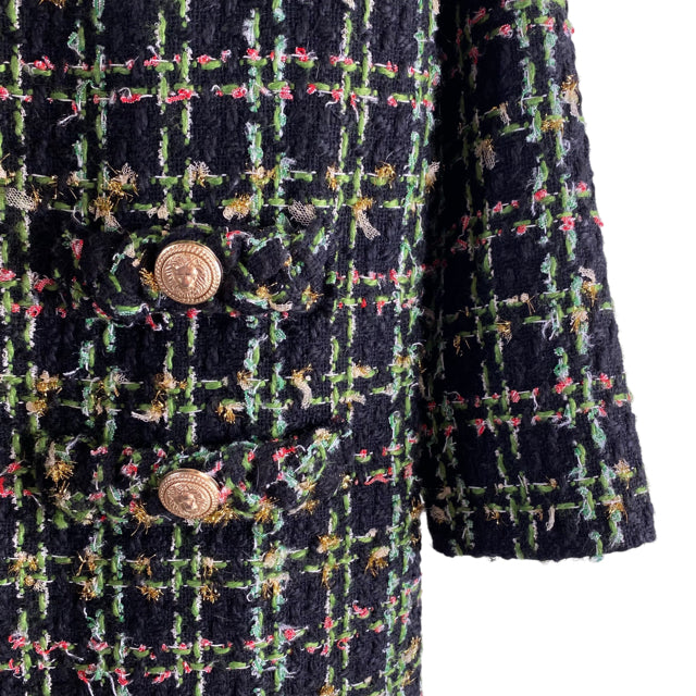 TUCKERNUCK Size MEDIUM Black/Green Boucle Long Sleeve Polyester DRESS