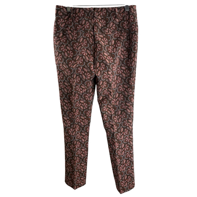 ANTHROPOLOGIE Size 4 Brown/Orange Floral Straight Leg Poly/Cotton PANTS