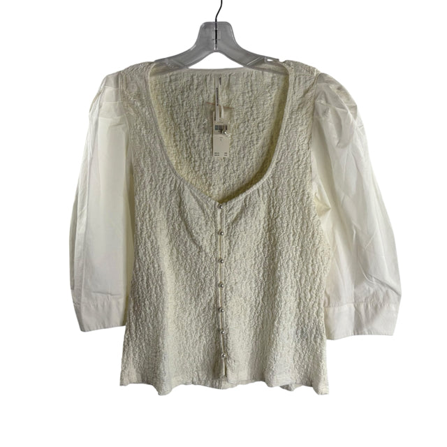 ANTHROPOLOGIE Size LARGE Cream 3/4 Sleeve SMOCKING DETAIL NWT BLOUSE