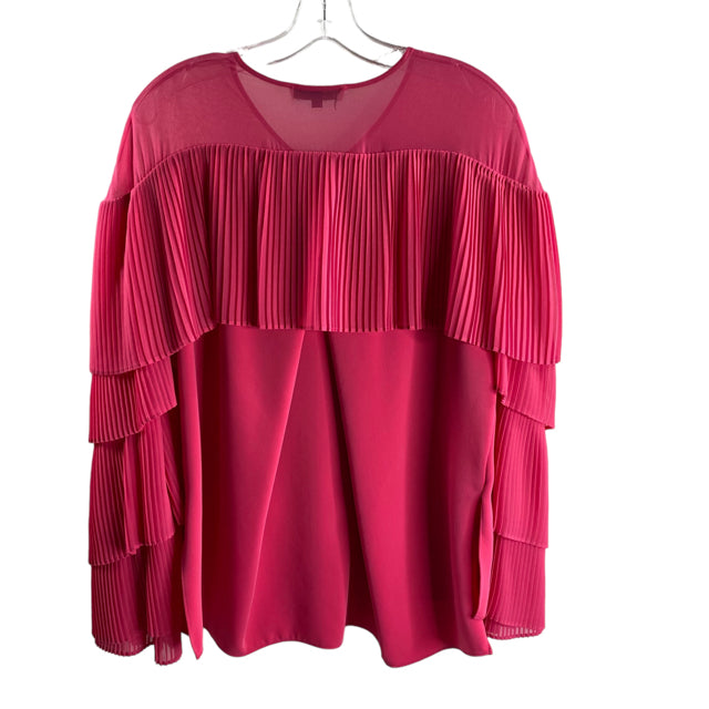 PRABAL GURUNG Size 8 Hot Pink Pleats Long Sleeve Button Front Polyester TOP