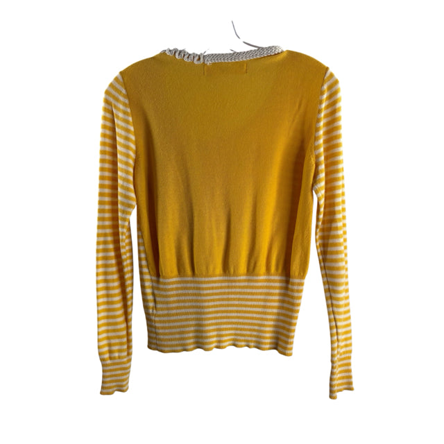 SPARROW Size MED Yellow/White Stripe Long Sleeve SWEATER