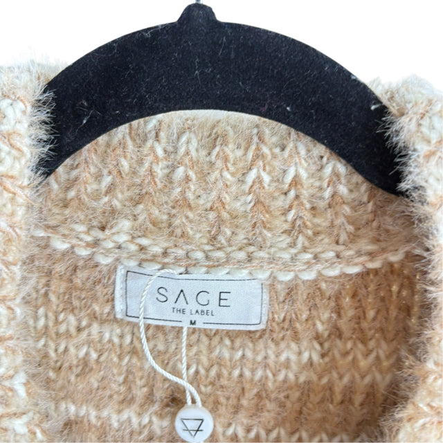 SAGE THE LABEL Size MED Tan/Cream Long Sleeve Cardigan SWEATER