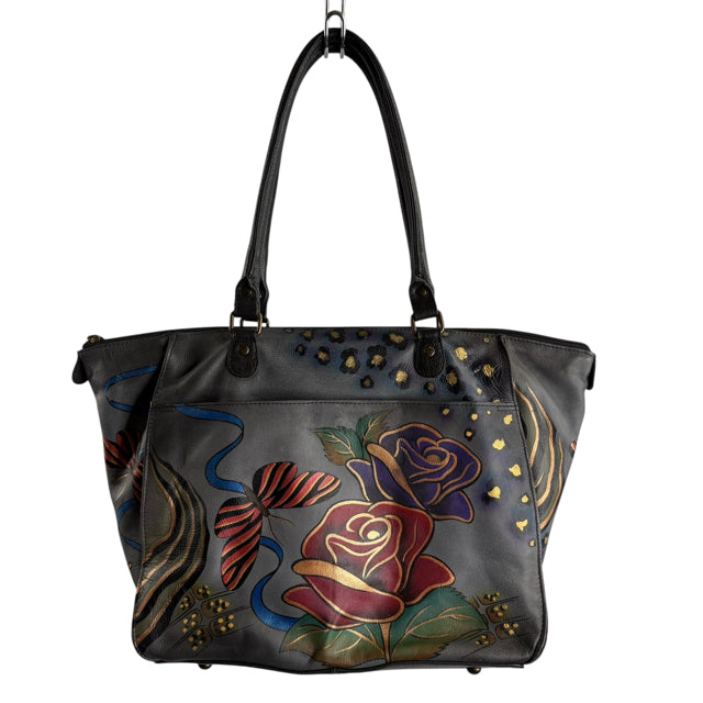 ANUSCHKA Gray/Multi Painted Leather Shoulder PURSE