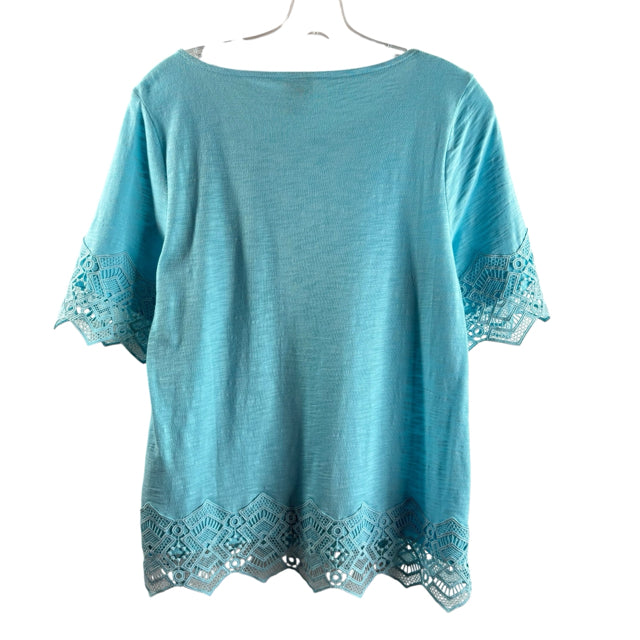 CHICOS Size CHICOS 0 Aqua Lace details Short Sleeve Tee TOP