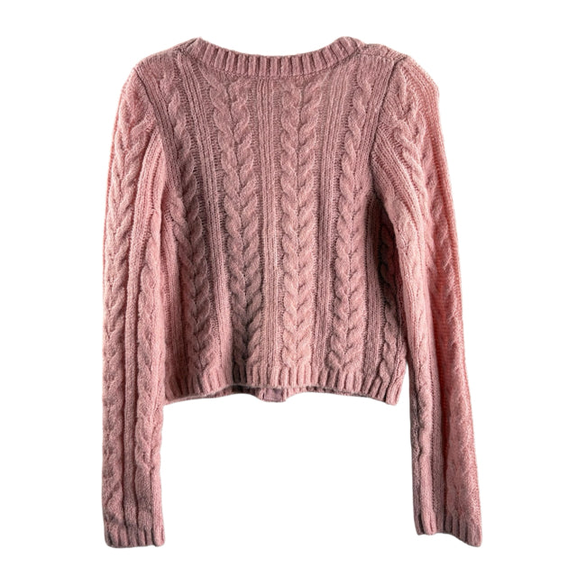 FOR LOVE & LEMONS Size SMALL Pink Cable Long Sleeve Button Front SWEATER