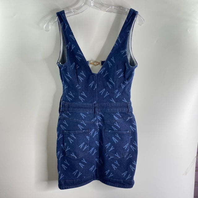 AY Size X-SMALL Blue Logo Sleeveless Denim DRESS