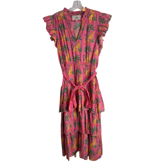 PRINTFRESH Size MED Pink/Yellow Leopard Cap Sleeve DRESS