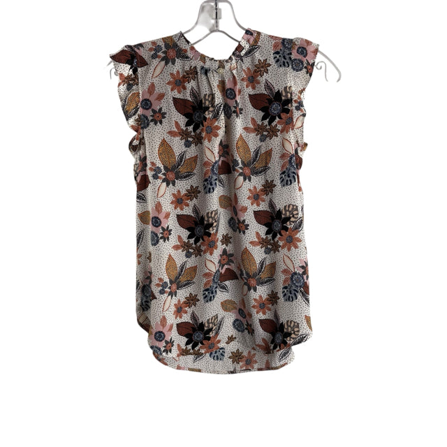 LOFT Size XXS PETITE Cream/Multi Print Sleeveless V-Neck TOP