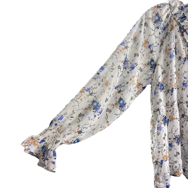 ENTRO Size SMALL White/Multi Floral Long Sleeve Peasant Polyester TOP