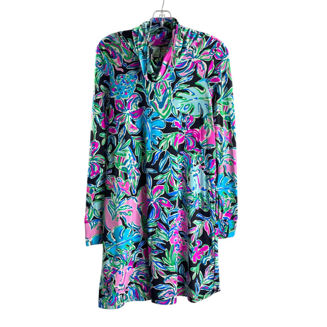 LILLY PULITZER Size SMALL Black/Multi Print Long Sleeve Nylon Blend DRESS