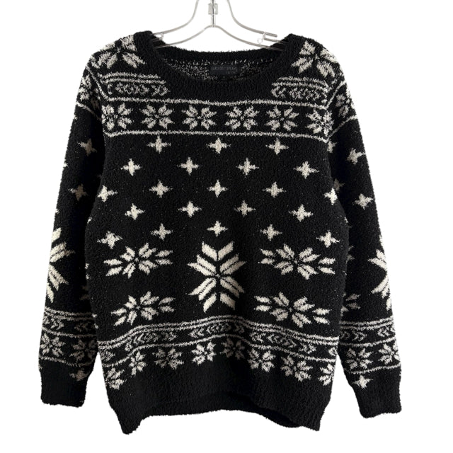 BAREFOOT DREAMS Size MEDIUM Black/White Fair Isle Long Sleeve Polyester SWEATER