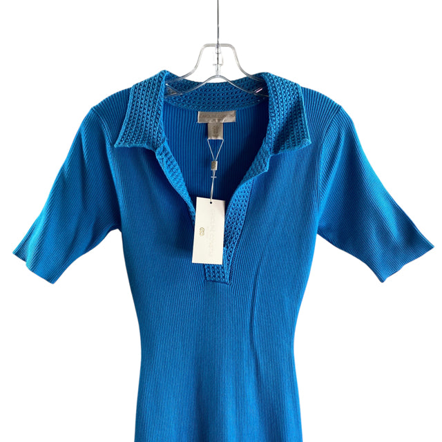 CAROLINE CONSTAS Size MEDIUM Bright Blue Short Sleeve Rayon Blend NWT DRESS