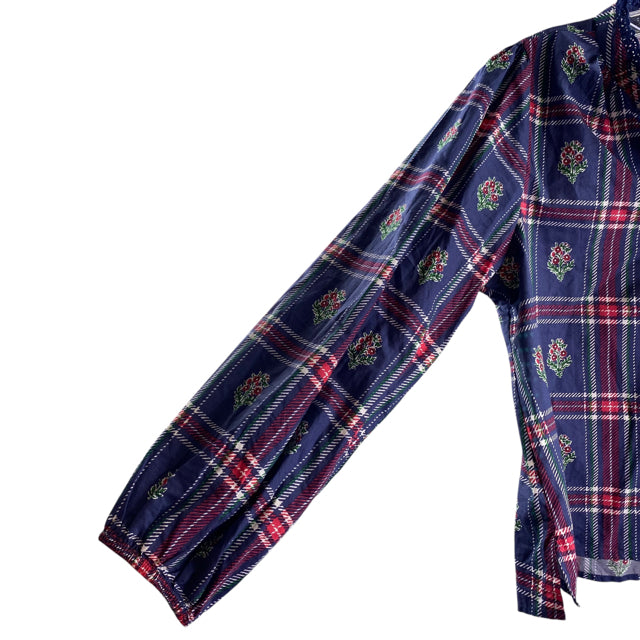 PRINTFRESH Size MEDIUM Navy/Red Print Poet Button Front Organic Cotton TOP