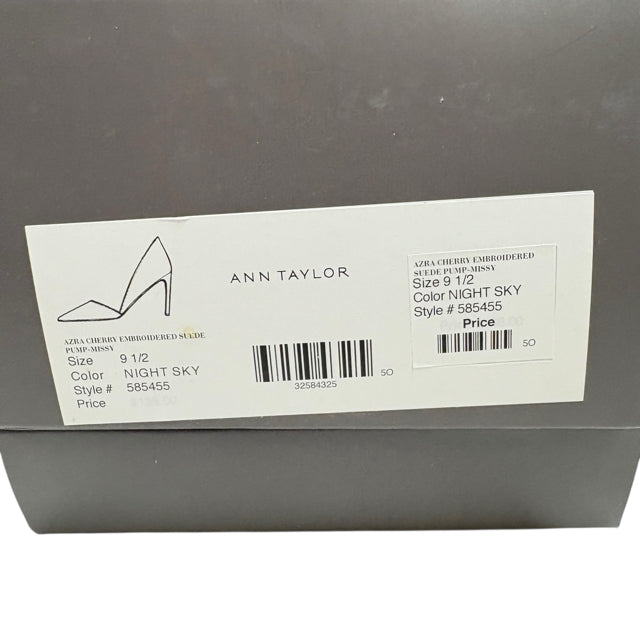 ANN T Size 9 Navy Red Embroidered Sling Suede SHOE