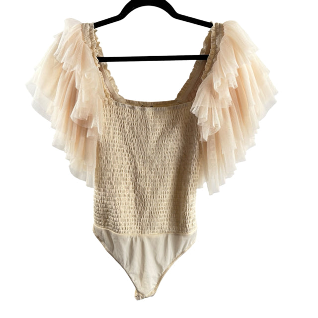 INTIMATELY FREE PEOPLE Size SMALL Ivory Ruffle Cap Mesh NWT TOP
