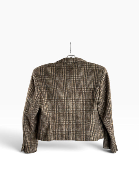 BURBERRY Size 12 PET Tan/Gray Plaid Vintage JACKET