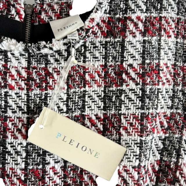 PLEIONE Size LARGE Black/White/Red Tweed Sleeveless Polyester NWT DRESS