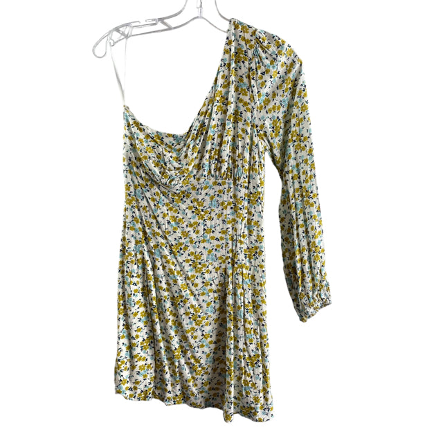 FREE PEOPLE Size 6 White/Multi Floral One Sleeve DRESS