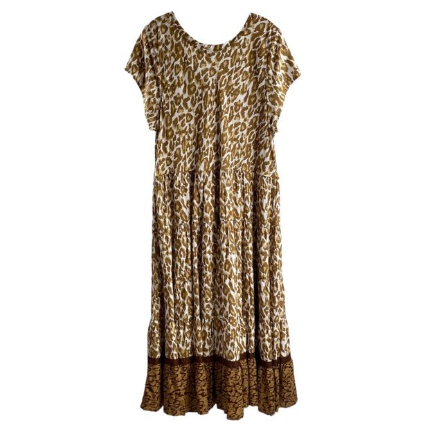 SOFT SURROUNDINGS Size 1X Cream/Brown Print Short Sleeve Viscose NWT DRESS