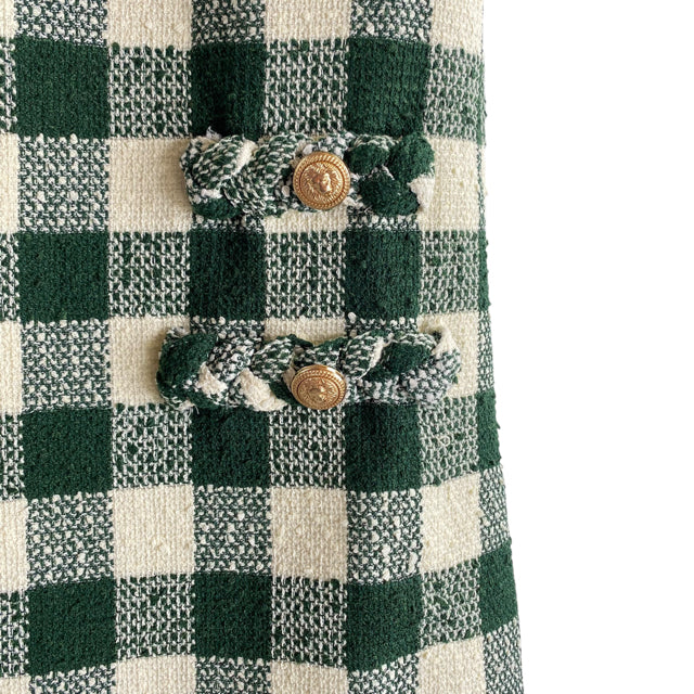 TUCKERNUCK Size SMALL Cream/Green Check Long Sleeve Polyester DRESS