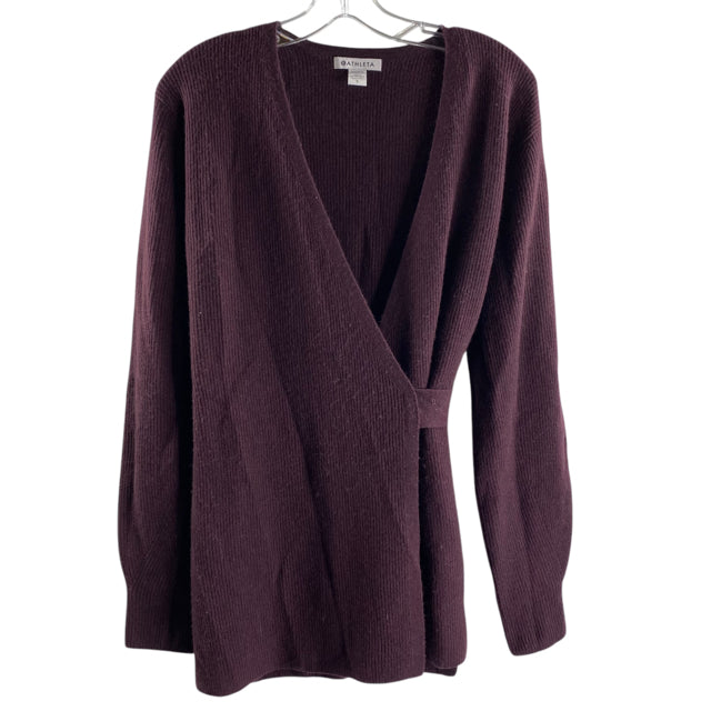 ATHLETA Size LARGE Plum Long Sleeve Wrap Front Merino Blend NWT SWEATER
