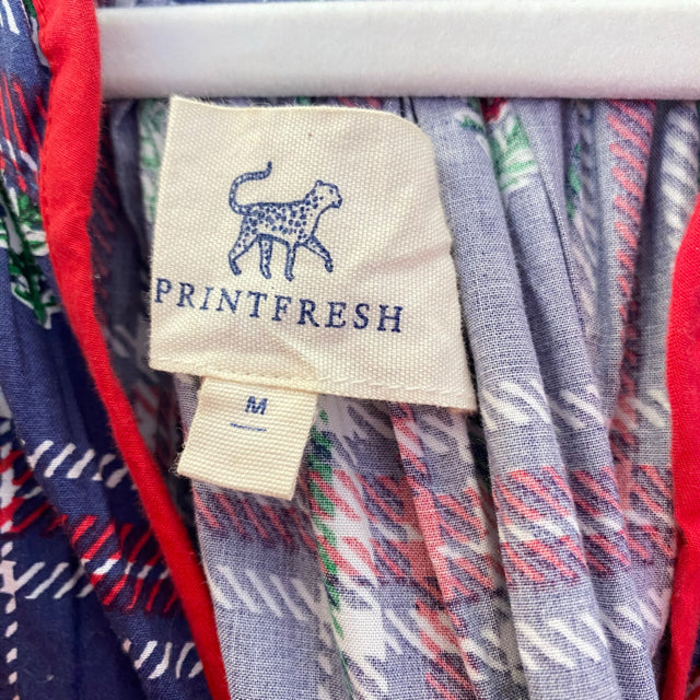 PRINTFRESH Size MEDIUM Navy/Red Print 3/4 Sleeve Cotton DRESS