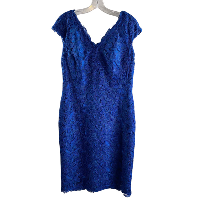 TADASHI SHOJI Size 12 Blue Lace Cap Sleeve DRESS