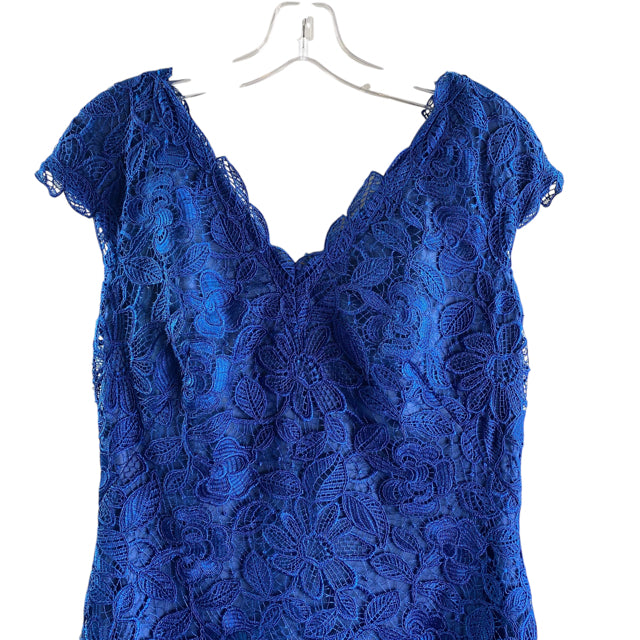 TADASHI SHOJI Size 12 Blue Lace Cap Sleeve DRESS