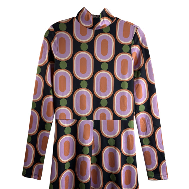 ELIZABETH JAMES Size MEDIUM Lavender/Multi Print Long Sleeve Polyester NWT DRESS