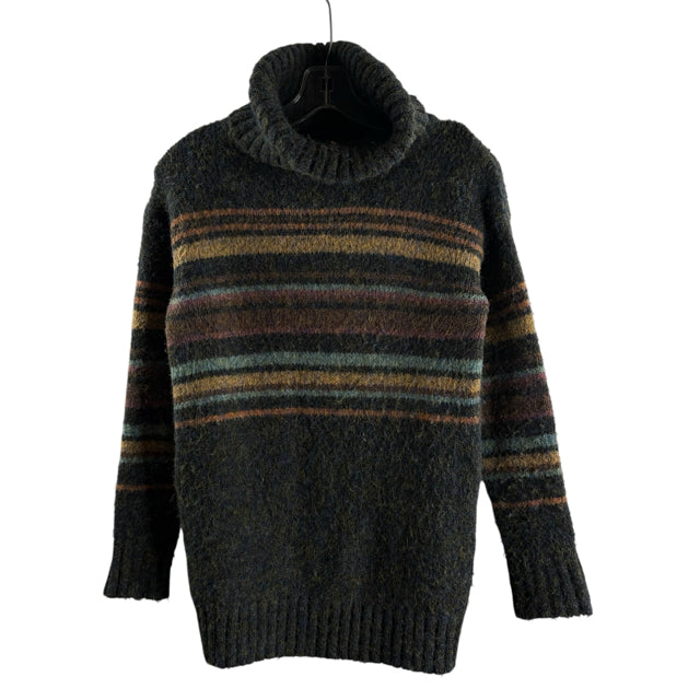 MYSTREE Size SMALL Gray/Multi Stripe Long Sleeve T-Neck SWEATER