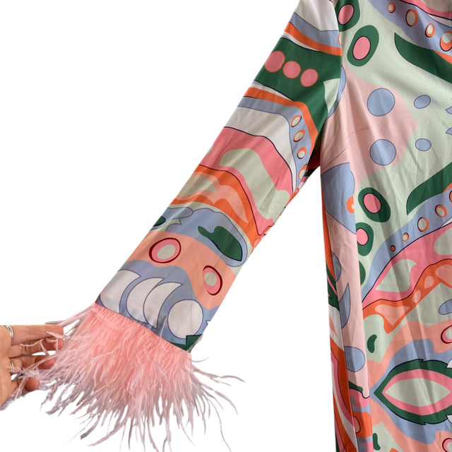 ENGLISH FACTORY Size SMALL Pink/Multi Swirl Long Sleeve Polyester NWT DRESS