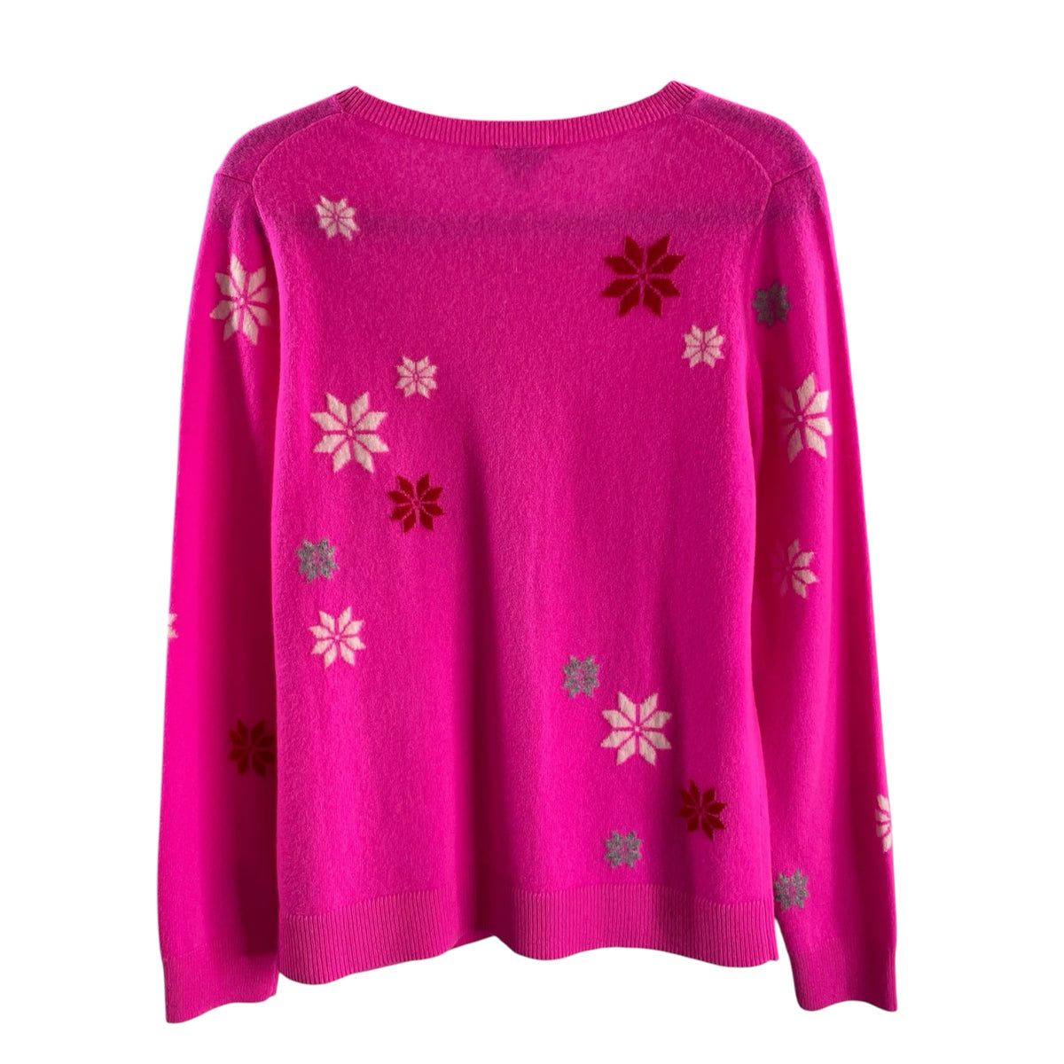 TALBOTS Size MEDIUM Hot Pink Snowflake Long Sleeve Pullover Cashmere SWEATER