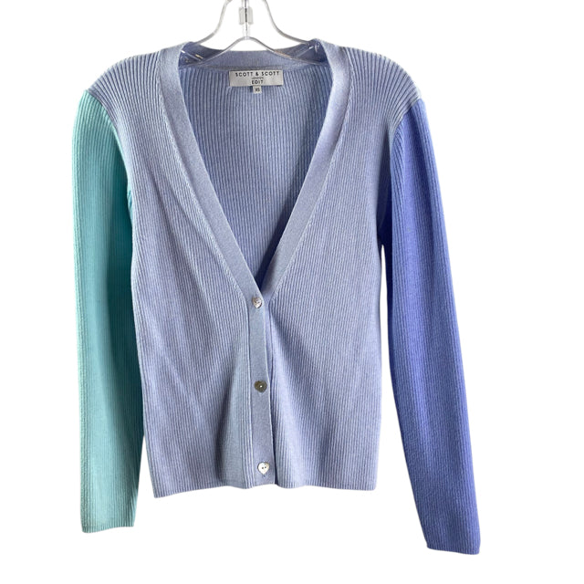 SCOTT & SCOTT Size X-SMALL Blue Long Sleeve Cardigan SWEATER