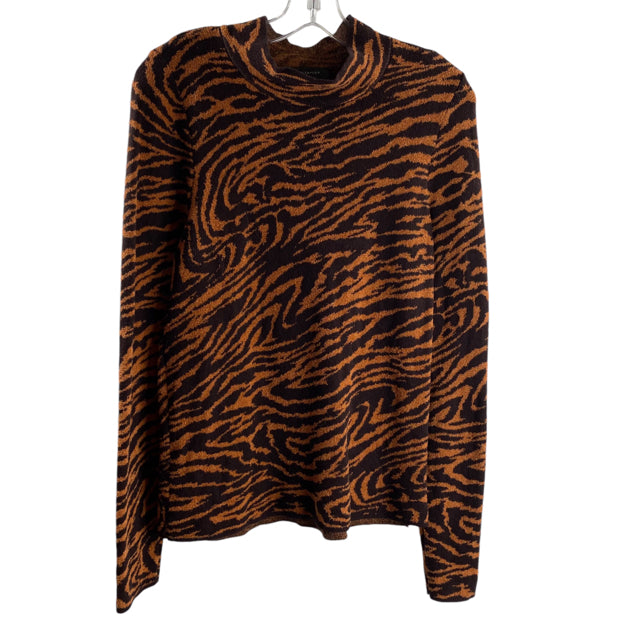 ANN TAYLOR Size SMALL Brown/Orange Animal Long Sleeve Mock Turtleneck SWEATER