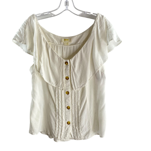 MAEVE Size 8 White Dots Cap Sleeve Button Front Viscose TOP