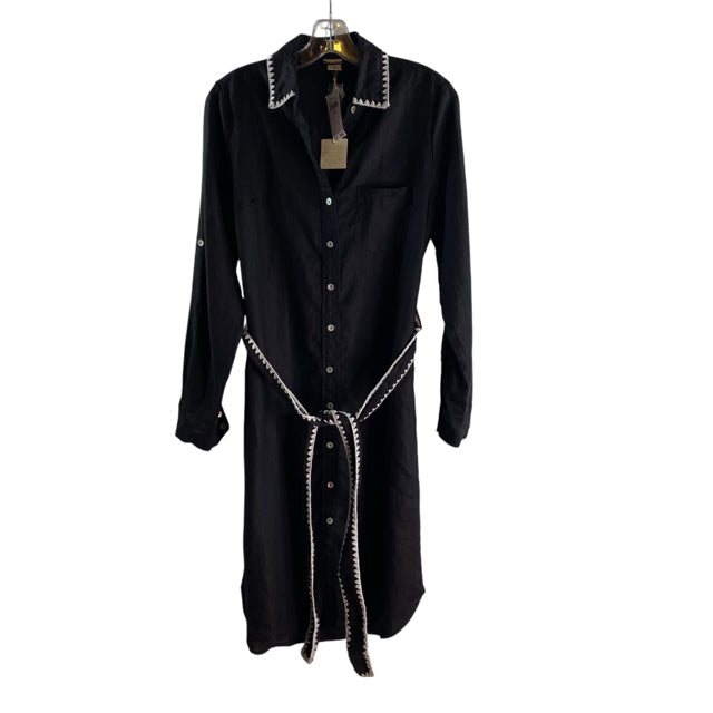 MAGASCHONI Size SMALL Black/White Stitch Detail Long Sleeve Linen NWT DRESS