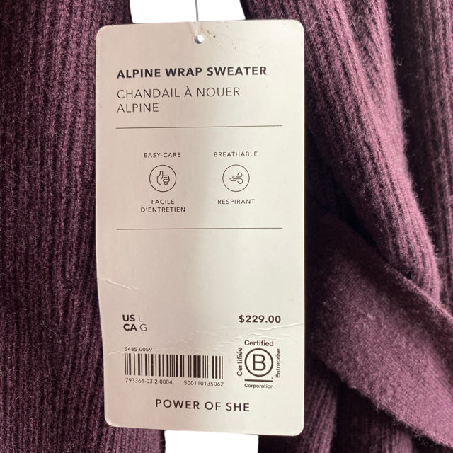 ATHLETA Size LARGE Plum Long Sleeve Wrap Front Merino Blend NWT SWEATER