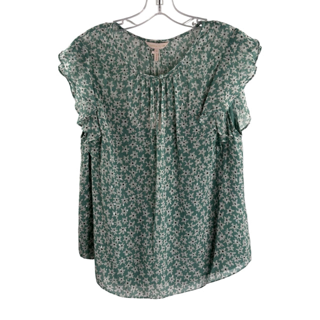 REBECCA TAYLOR Size X-LARGE Green/Cream Floral Flutter Sleeve NWT BLOUSE