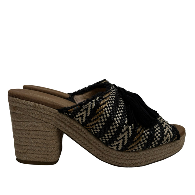 TOMS Size 8 1/2 W Black/Tan Wedge Heel Rattan SHOE