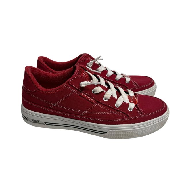 SKECHERS Size 9 1/2 Red/White Sneaker Canvas SHOE