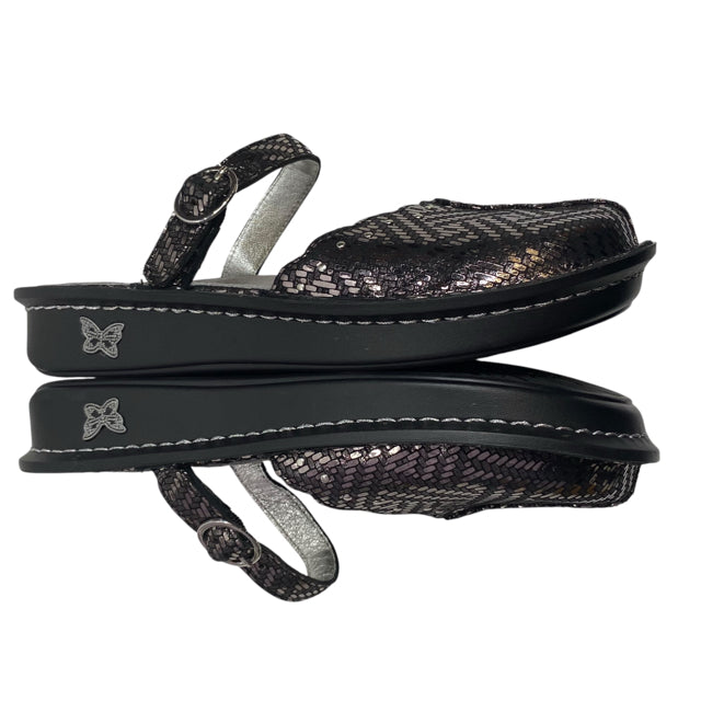 ALEGRIA Size 37 Black/Silver Mule Metallic Leather NWOT SHOE