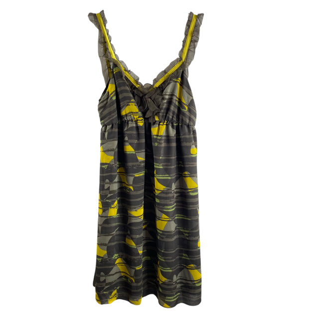 HERO & LEANDER Size MEDIUM Gray/Yellow Print Sleeveless Silk DRESS