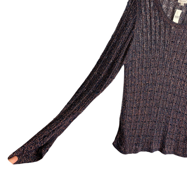 PILCRO Size X-LARGE Teal/Gold Metallic LS Viscose Blend NWT SWEATER