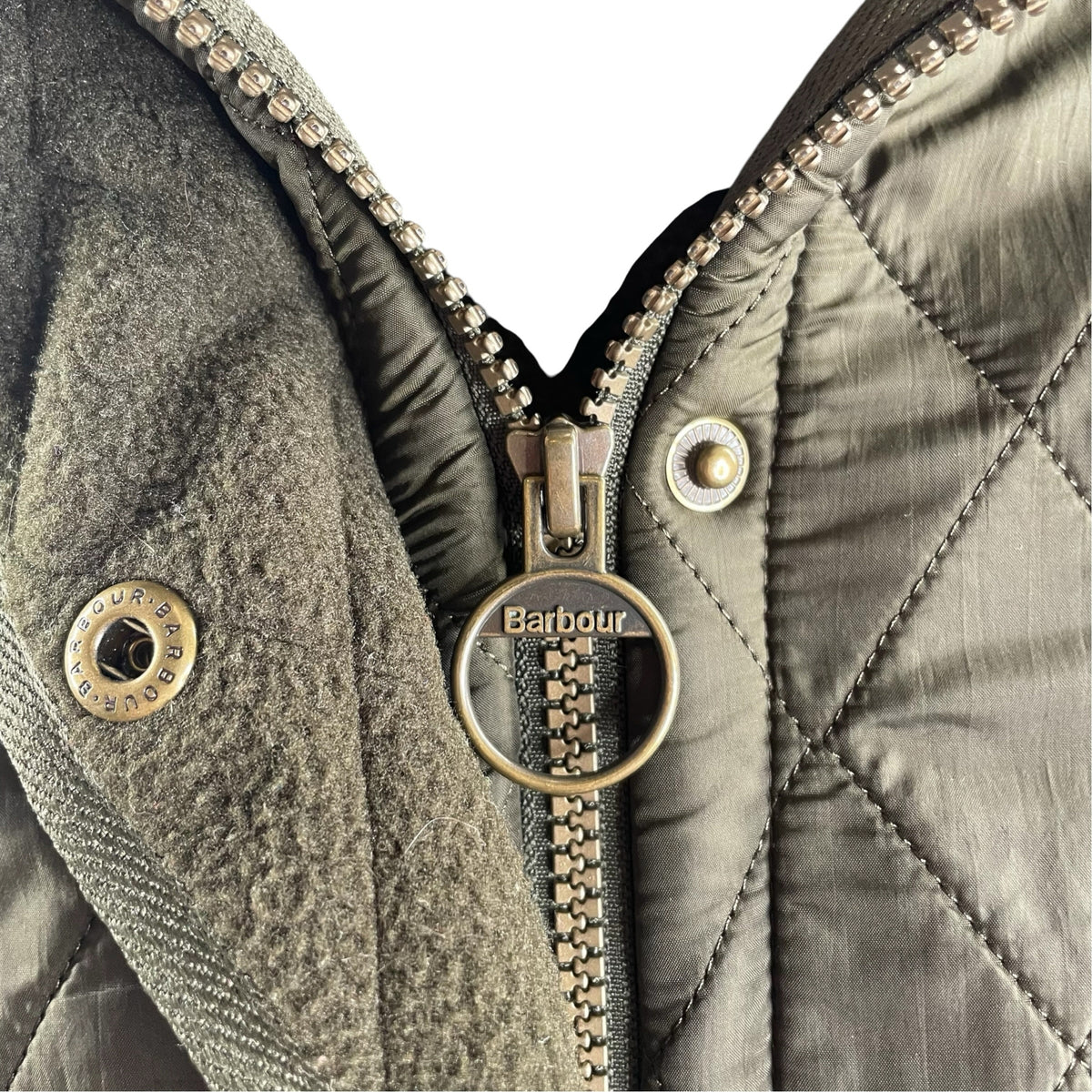 BARBOUR Size 10 Hunter Green Quilted Zip-Front Fleece Lined VEST