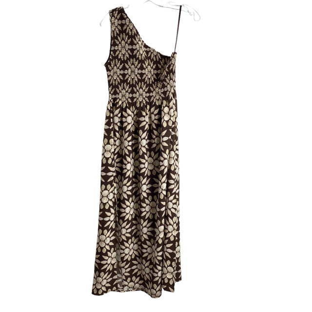 HILL HOUSE Size MEDIUM Brown/Cream Floral One Shoulder DRESS