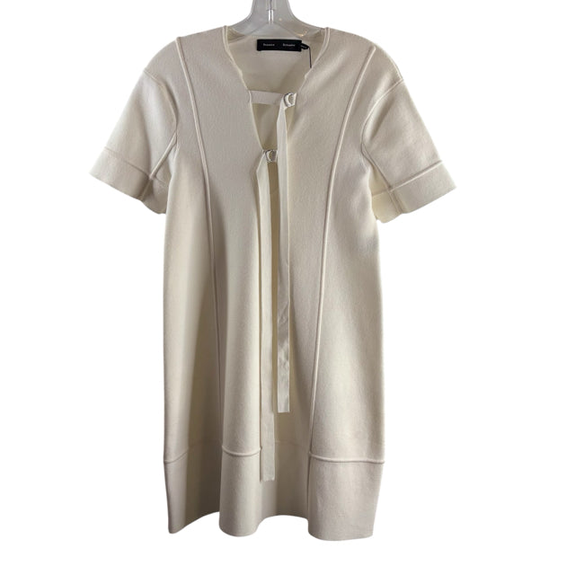 PROENZA SCHOULER Size SMALL Cream Neck Detail Short Sleeve Viscose Blend DRESS